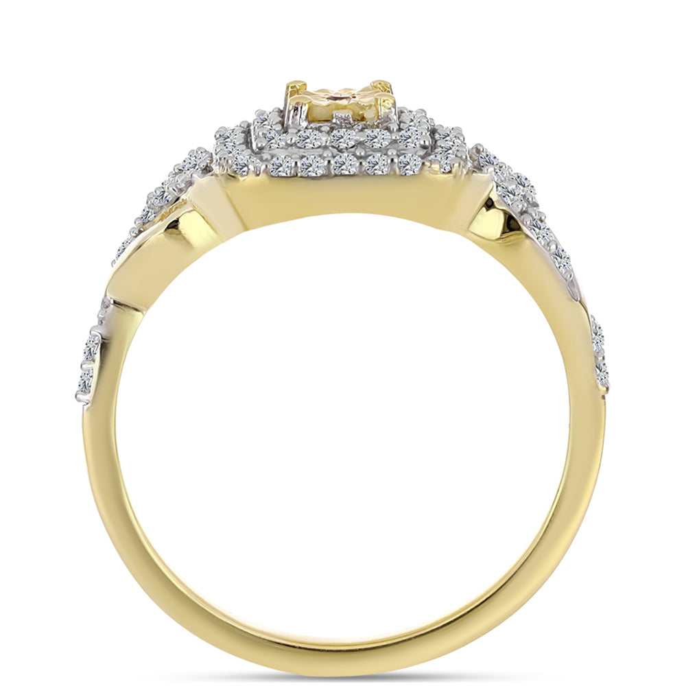 Pozlacený Stříbrný Prsten s Cognac Diamantem a Bílým Topazem