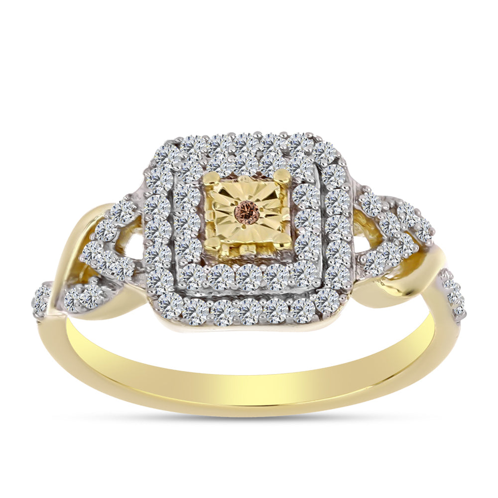 Pozlacený Stříbrný Prsten s Cognac Diamantem a Bílým Topazem 3 