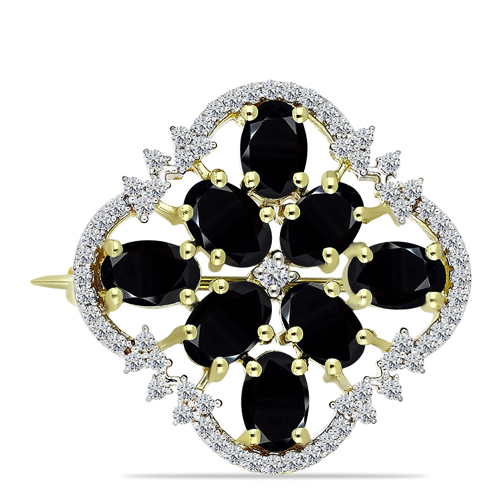 Pozlacený Stříbrný Brož s Černým Onyxem a Bílým Topazem 1 