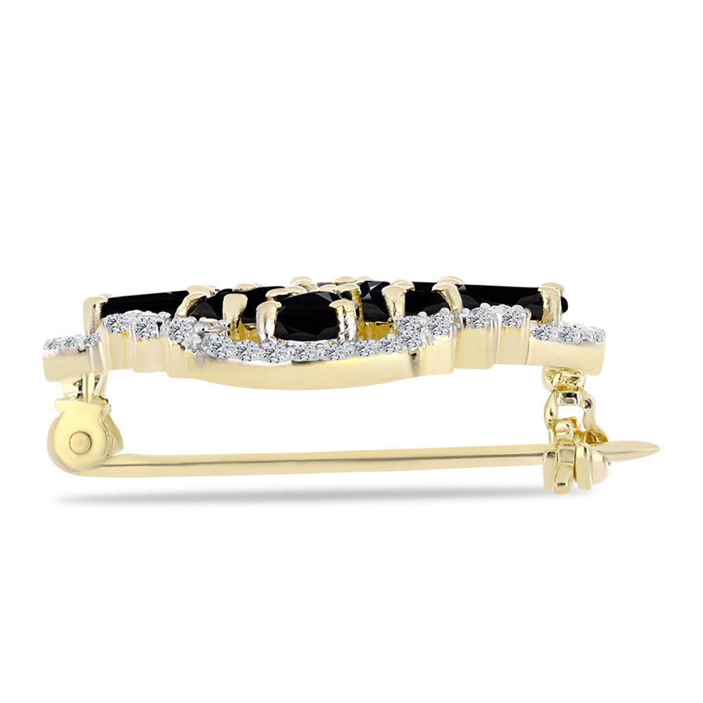 Pozlacený Stříbrný Brož s Černým Onyxem a Bílým Topazem 2 