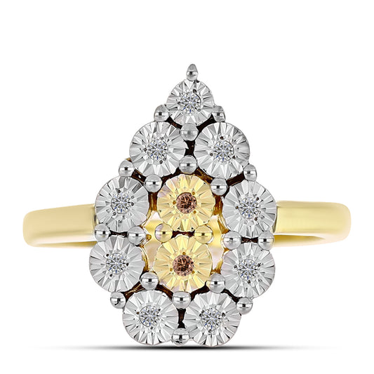 Pozlacené stříbro 925/1000 Prsten s Cognac Diamantem a Bílým Topazem - Karátové číslo: 0.12. přibližná hmotnost: 3.5 gramů