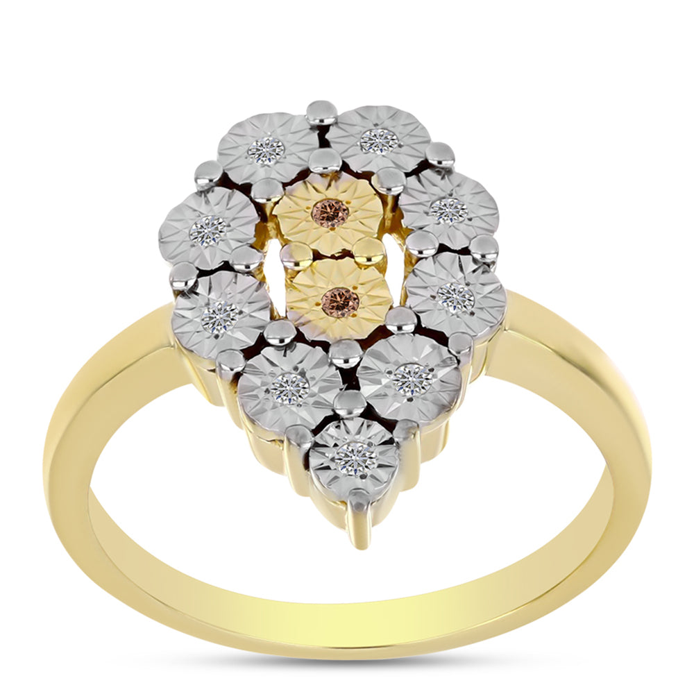 Pozlacené stříbro 925/1000 Prsten s Cognac Diamantem a Bílým Topazem - Karátové číslo: 0.12. přibližná hmotnost: 3.5 gramů