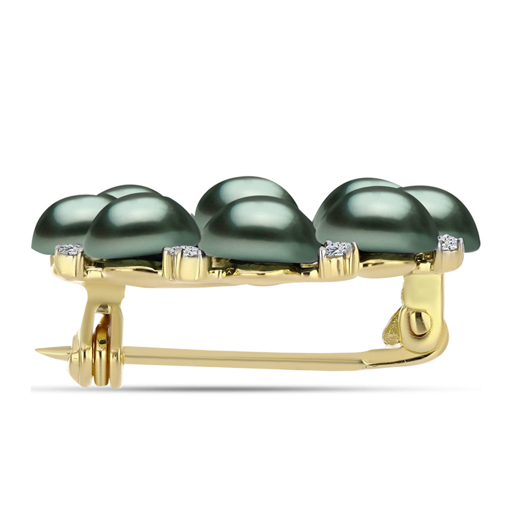 Pozlacený Stříbrný Brož se Sladkovodní perlou v podobě Tahitské zelené iluze a Bílým Topazem 2 