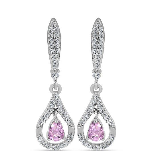 Stříbro 925/1000 Náušnice s Kunzitem z Pala a Bílým Topazem - Karátové číslo: 1.86. přibližná hmotnost: 5.22 gramů