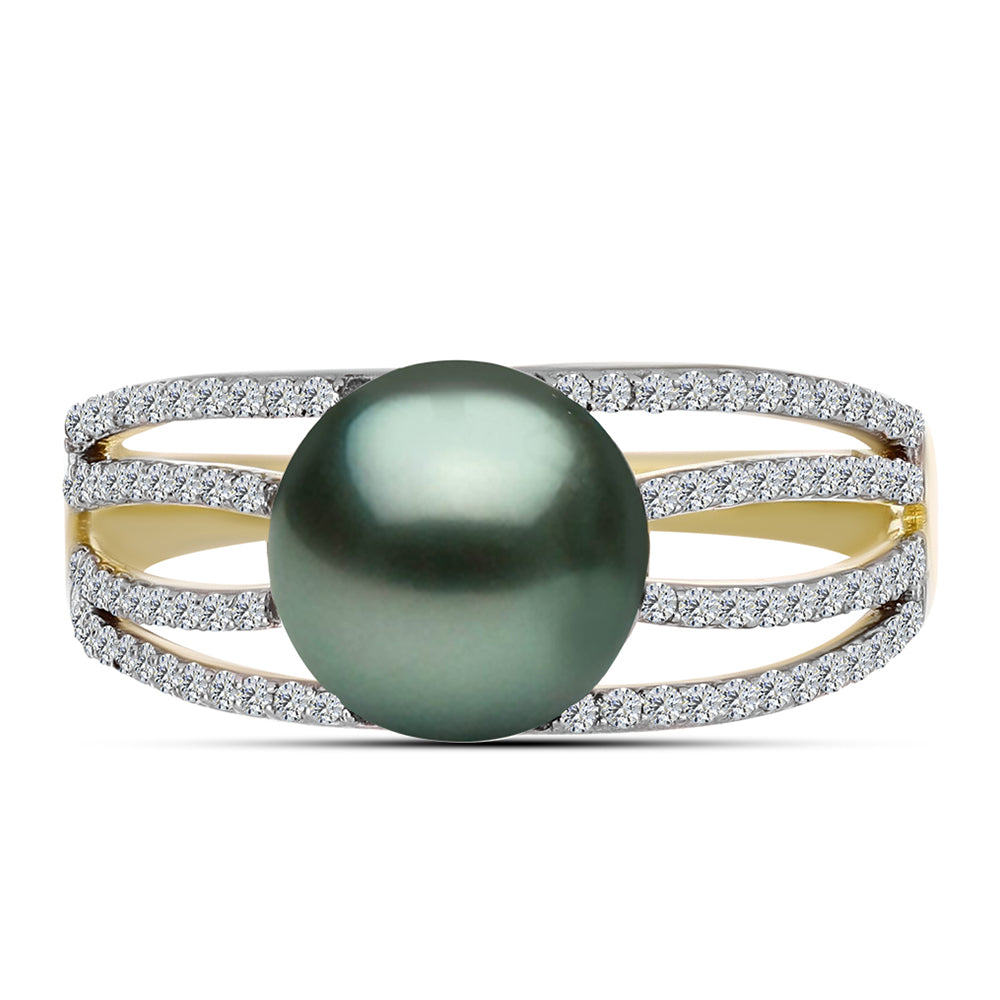 Pozlacený Stříbrný Prsten se Sladkovodní perlou v podobě Tahitské zelené iluze a Bílým Topazem