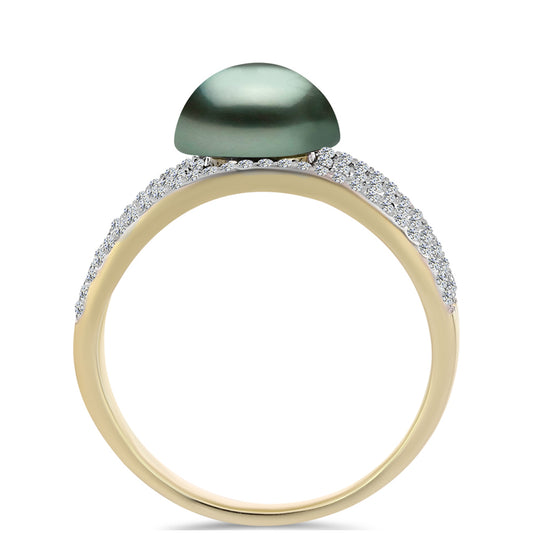 Pozlacený Stříbrný Prsten se Sladkovodní perlou v podobě Tahitské zelené iluze a Bílým Topazem