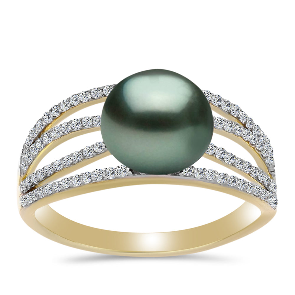 Pozlacený Stříbrný Prsten se Sladkovodní perlou v podobě Tahitské zelené iluze a Bílým Topazem 3 