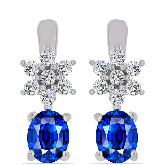 925 / 1000 Sterlingové Stříbro Náušnice s Australským Modrým Safírem a Bílým Topazem