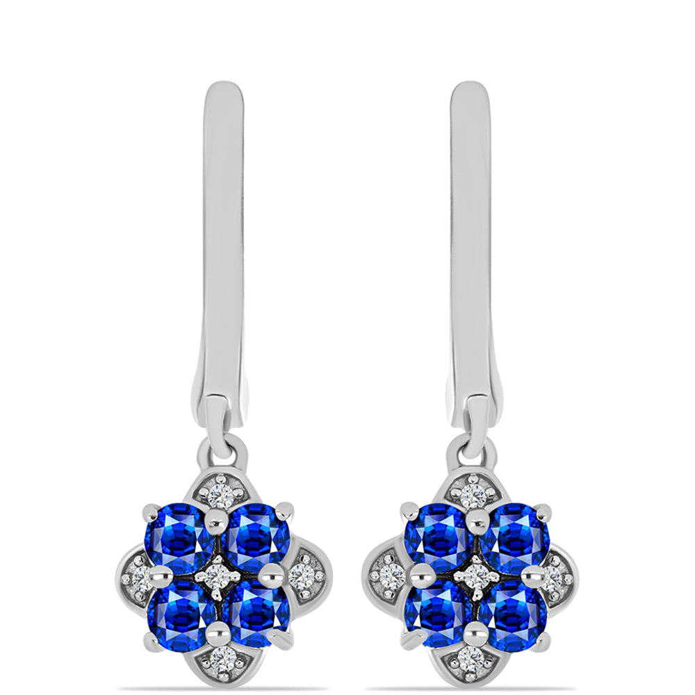 Stříbro 925/1000 Náušnice s Australským Modrým Safírem a Bílým Topazem - Karátové číslo: 1.29. přibližná hmotnost: 3.31 gramů