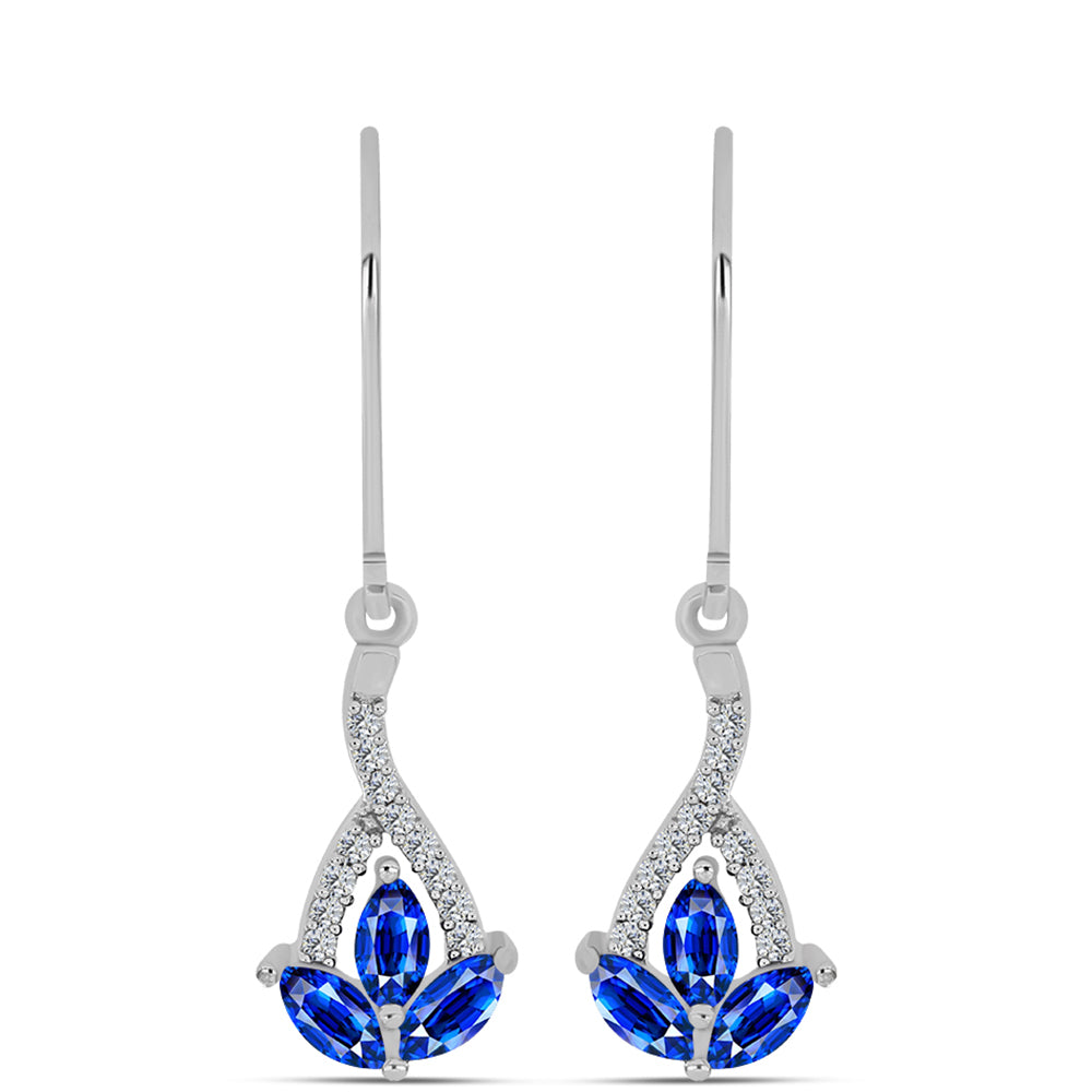 Stříbro 925/1000 - Náušnice s Australským Modrým Safírem a Bílým Topazem - Karátové číslo: 1.46. přibližná hmotnost: 2.24 gramů