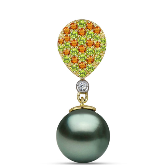Pozlacený Stříbrný Přívěsek se Sladkovodní perlou v podobě Tahitské zelené iluze a Uralským Citrínem