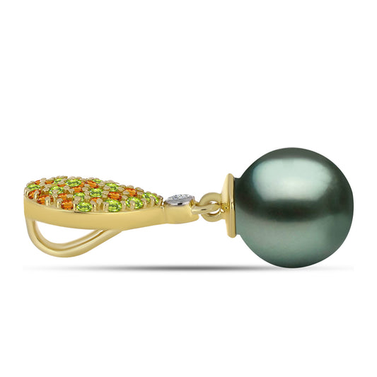 Pozlacený Stříbrný Přívěsek se Sladkovodní perlou v podobě Tahitské zelené iluze a Uralským Citrínem