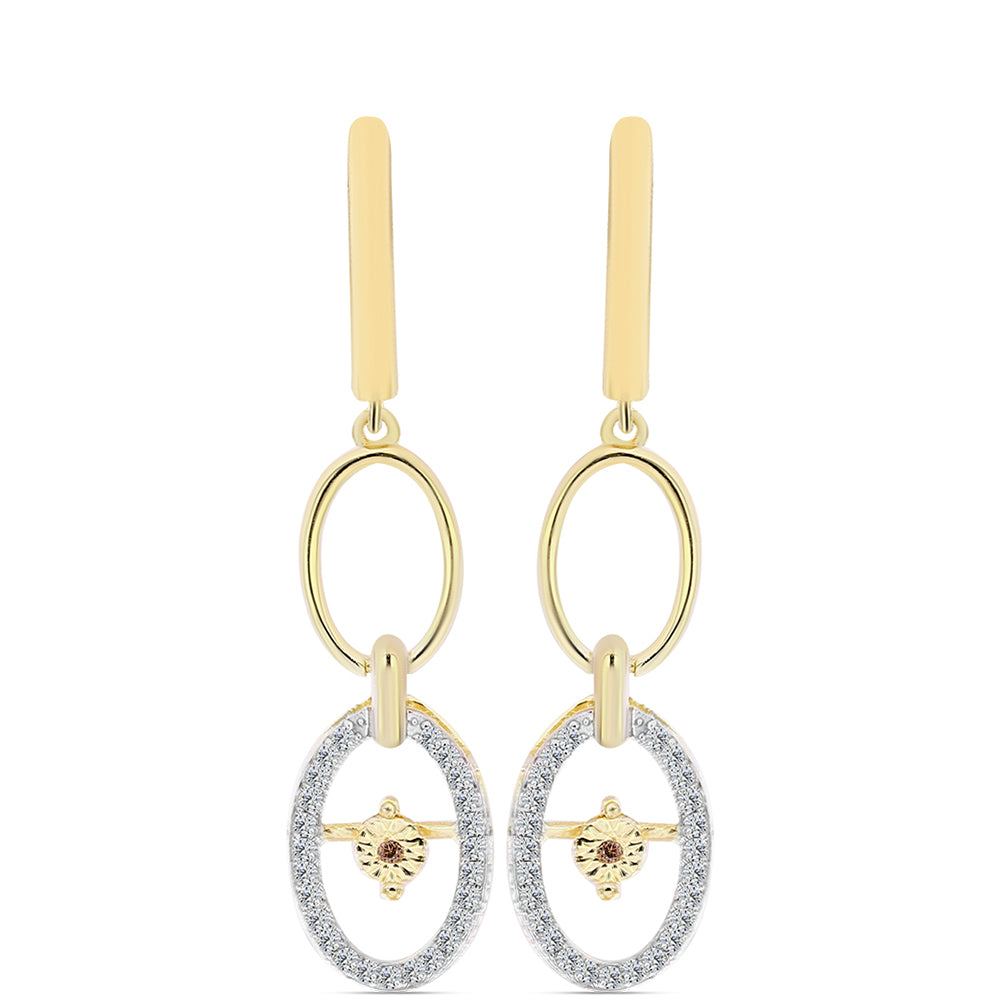 Pozlacené Stříbro 925/1000 - Náušnice s Cognac Diamantem a Bílým Topazem - Karátové číslo: 0.36. přibližná hmotnost: 5.18 gramů 1 