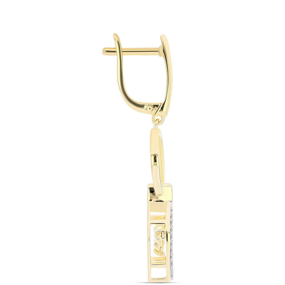 Pozlacené Stříbro 925/1000 - Náušnice s Cognac Diamantem a Bílým Topazem - Karátové číslo: 0.36. přibližná hmotnost: 5.18 gramů