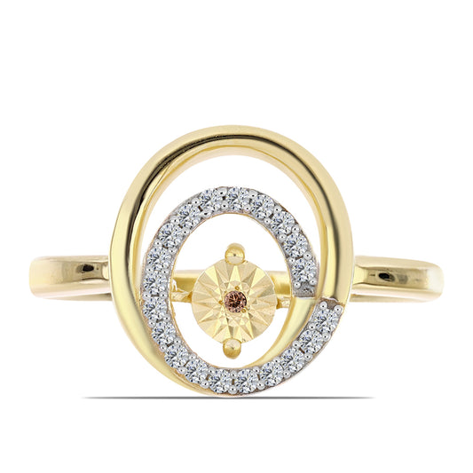 Pozlacené Stříbro 925/1000 - Prsten s Cognac Diamantem a Bílým Topazem - Karátové číslo: 0.19. přibližná hmotnost: 3.61 gramů