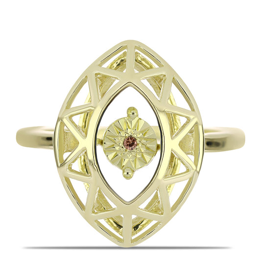 Pozlacené Stříbro 925/1000 - Prsten s Cognac Diamantem - Karátové číslo: 0.01. přibližná hmotnost: 2.43 gramů