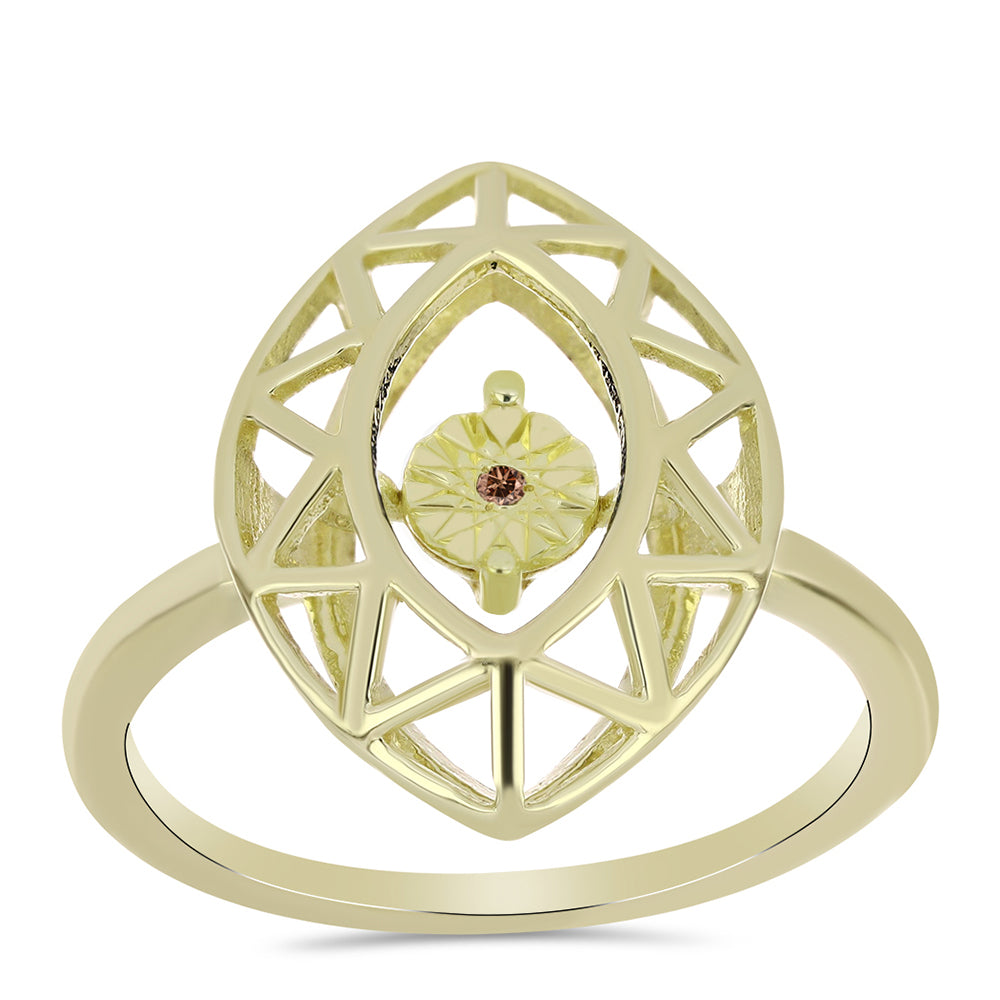 Pozlacené Stříbro 925/1000 - Prsten s Cognac Diamantem - Karátové číslo: 0.01. přibližná hmotnost: 2.43 gramů