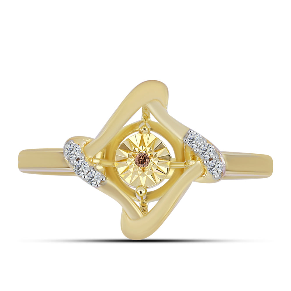 Pozlacené Stříbro 925/1000 - Prsten s Cognac Diamantem a Bílým Topazem - Karátové číslo: 0.06. přibližná hmotnost: 2.4 gramů 1 