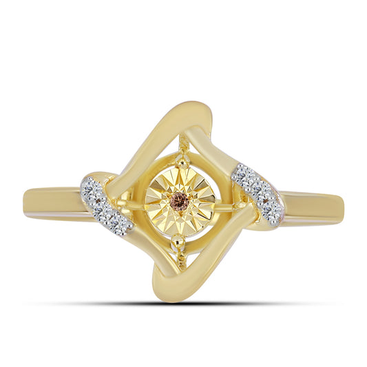 Pozlacené Stříbro 925/1000 - Prsten s Cognac Diamantem a Bílým Topazem - Karátové číslo: 0.06. přibližná hmotnost: 2.4 gramů