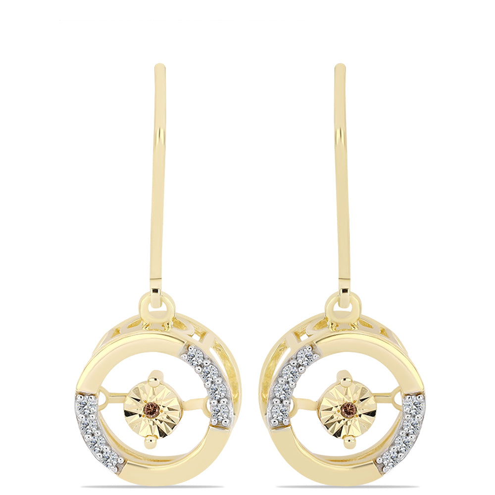 Pozlacené stříbro 925/1000 Náušnice s Cognac Diamantem a Bílým Topazem - Karátové číslo: 0.16. přibližná hmotnost: 3.36 gramů