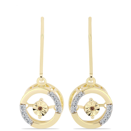 Pozlacené stříbro 925/1000 Náušnice s Cognac Diamantem a Bílým Topazem - Karátové číslo: 0.16. přibližná hmotnost: 3.36 gramů