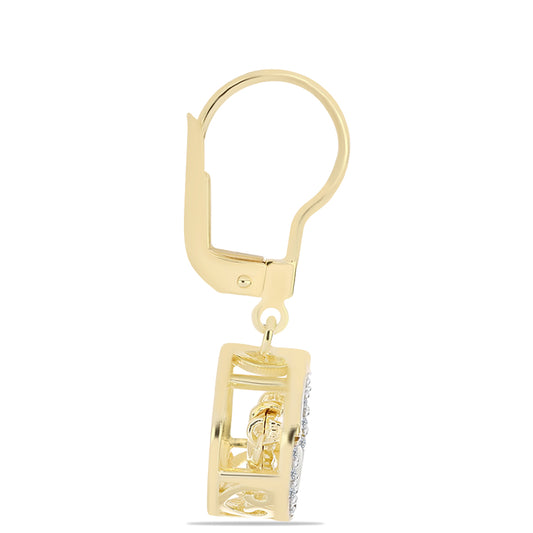 Pozlacené stříbro 925/1000 Náušnice s Cognac Diamantem a Bílým Topazem - Karátové číslo: 0.16. přibližná hmotnost: 3.36 gramů