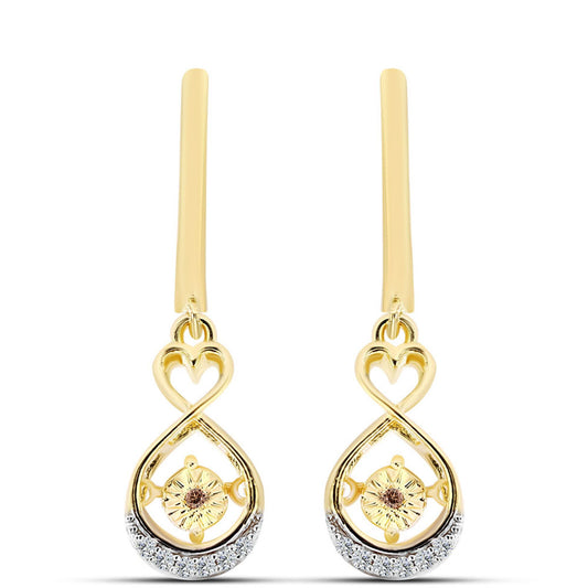 Pozlacené stříbro 925/1000 Náušnice s Cognac Diamantem a Bílým Topazem - Karátové číslo: 0.11. přibližná hmotnost: 3.68 gramů