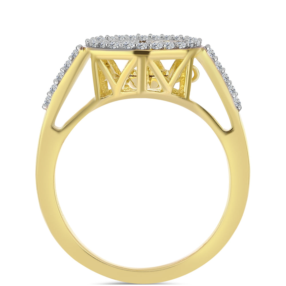 Pozlacené Stříbro 925/1000 - Prsten s Cognac Diamantem a Bílým Topazem - Karátové číslo: 0.31. přibližná hmotnost: 3.13 gramů