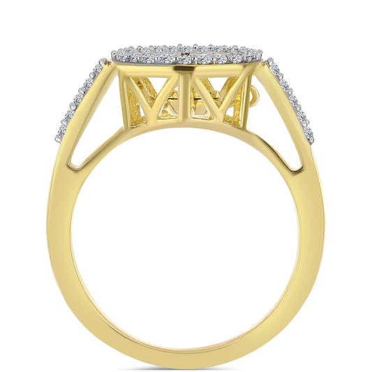 Pozlacené Stříbro 925/1000 - Prsten s Cognac Diamantem a Bílým Topazem - Karátové číslo: 0.31. přibližná hmotnost: 3.13 gramů