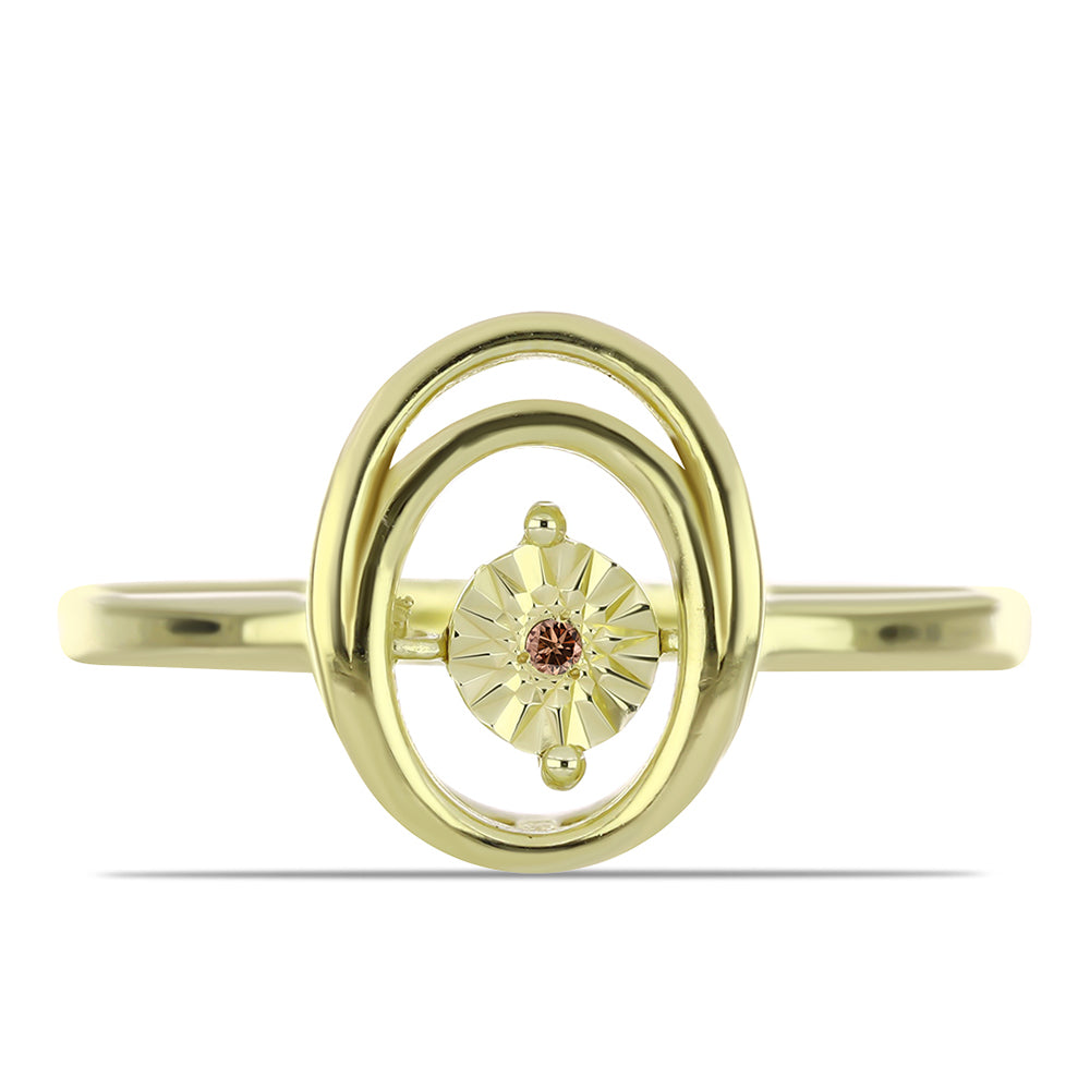 Pozlacené Stříbro 925/1000 - Prsten s Cognac Diamantem - Karátové číslo: 0.01. přibližná hmotnost: 2.53 gramů 1 