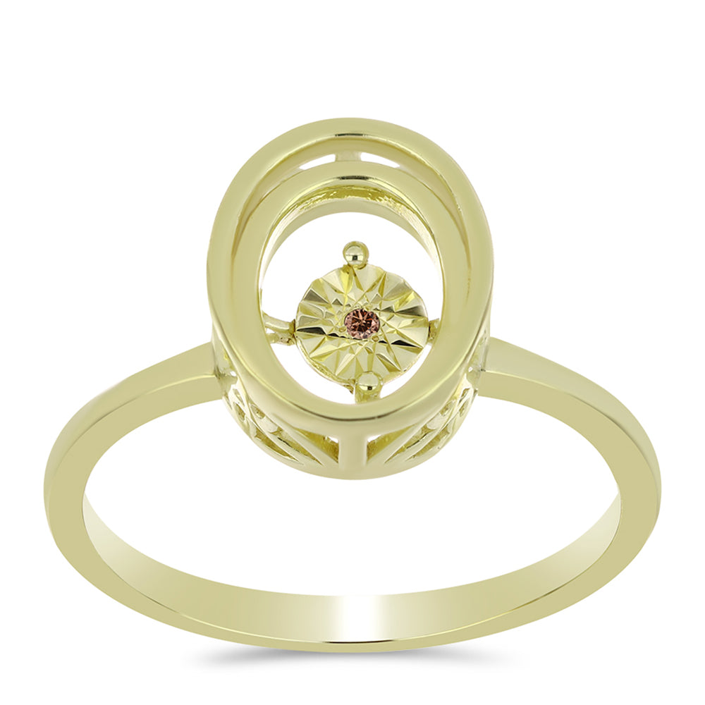 Pozlacené Stříbro 925/1000 - Prsten s Cognac Diamantem - Karátové číslo: 0.01. přibližná hmotnost: 2.53 gramů