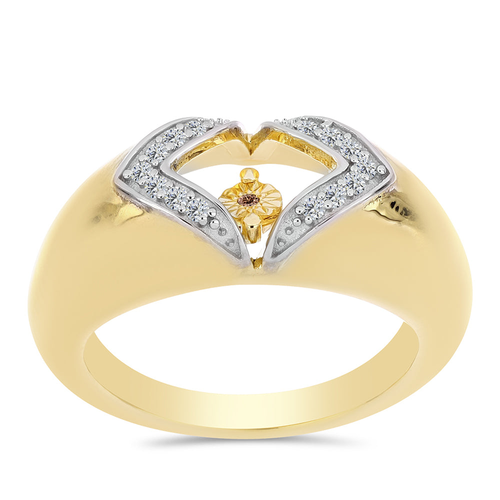 Pozlacené Stříbro 925/1000 - Prsten s Cognac Diamantem a Bílým Topazem - Karátové číslo: 0.14. přibližná hmotnost: 5.03 gramů 3 