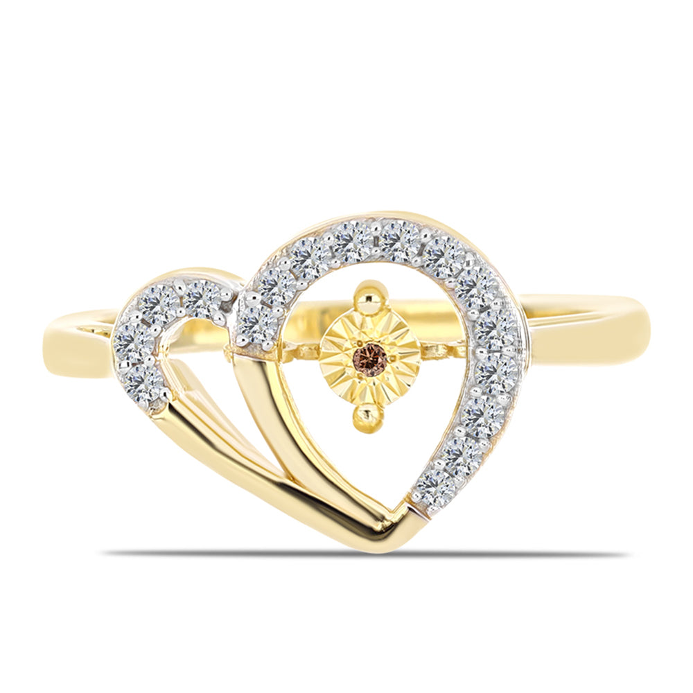 Pozlacené Stříbro 925/1000 - Prsten s Cognac Diamantem a Bílým Topazem - Karátové číslo: 0.22. přibližná hmotnost: 3.4 gramů 1 