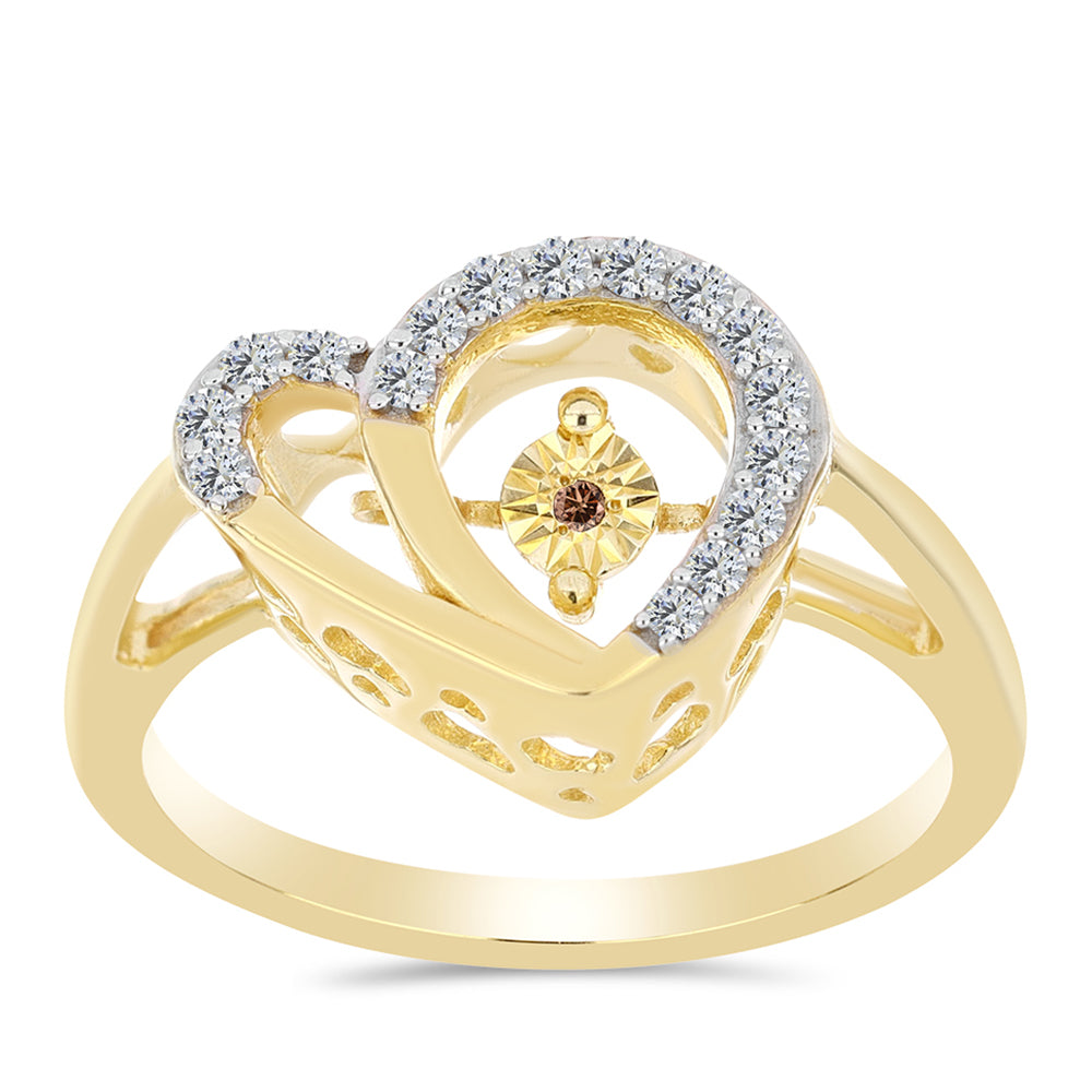 Pozlacené Stříbro 925/1000 - Prsten s Cognac Diamantem a Bílým Topazem - Karátové číslo: 0.22. přibližná hmotnost: 3.4 gramů