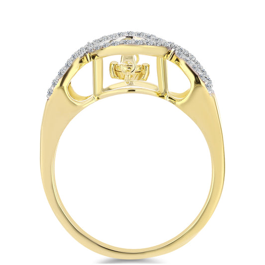 Pozlacené Stříbro 925/1000 - Prsten s Cognac Diamantem a Bílým Topazem - Karátové číslo: 0.38. přibližná hmotnost: 3.8 gramů