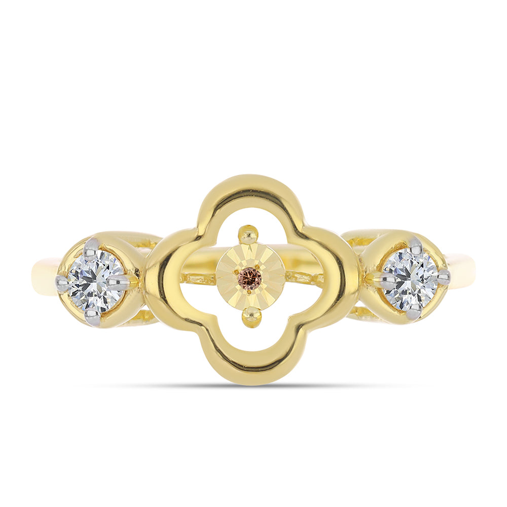 Pozlacené Stříbro 925/1000 - Prsten s Cognac Diamantem a Bílým Topazem - Karátové číslo: 0.28. přibližná hmotnost: 3.26 gramů