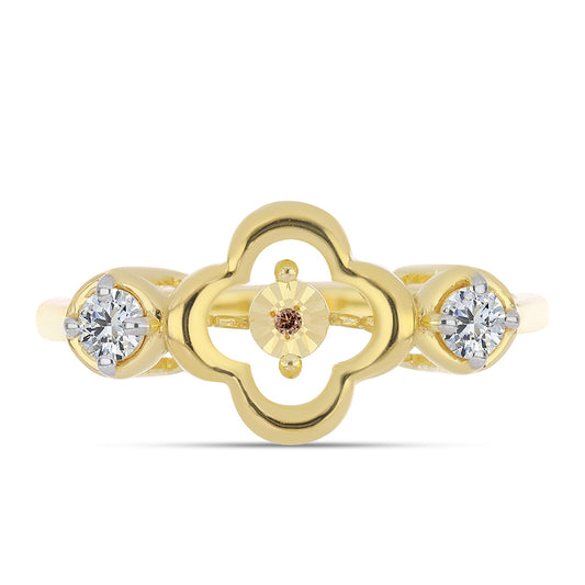 Pozlacené Stříbro 925/1000 - Prsten s Cognac Diamantem a Bílým Topazem - Karátové číslo: 0.28. přibližná hmotnost: 3.26 gramů