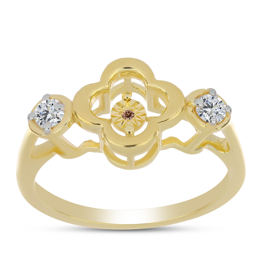 Pozlacené Stříbro 925/1000 - Prsten s Cognac Diamantem a Bílým Topazem - Karátové číslo: 0.28. přibližná hmotnost: 3.26 gramů