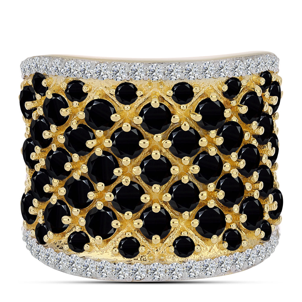 Pozlacené Stříbro 925/1000 - Prsten s Černým Onyxem - Karátové číslo: 5.55. přibližná hmotnost: 11.59 gramů