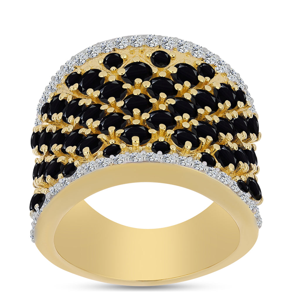 Pozlacené Stříbro 925/1000 - Prsten s Černým Onyxem - Karátové číslo: 5.55. přibližná hmotnost: 11.59 gramů