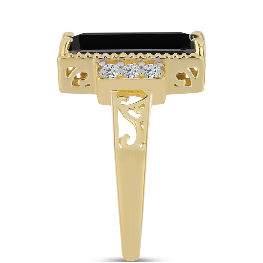 Pozlacený Stříbrný Prsten s Černým Onyxem a Bílým Topazem