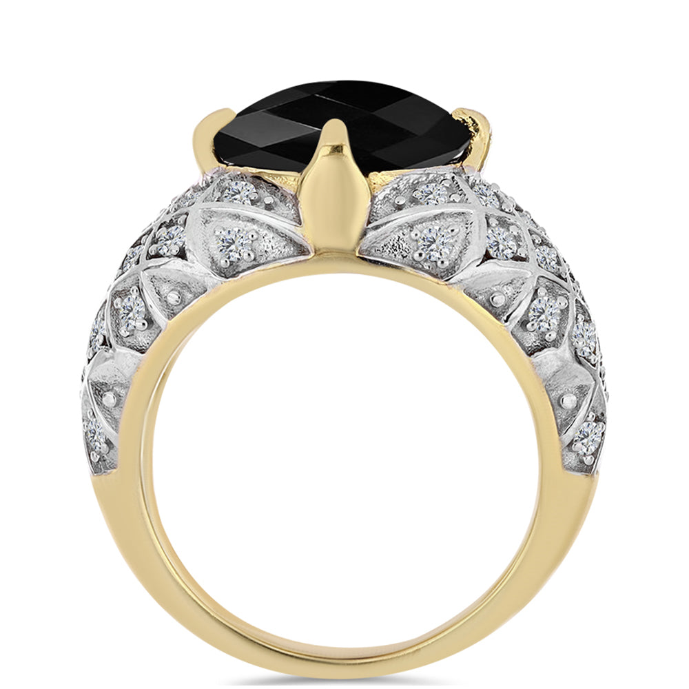 Pozlacený Stříbrný Prsten s Černým Onyxem a Bílým Topazem 2 