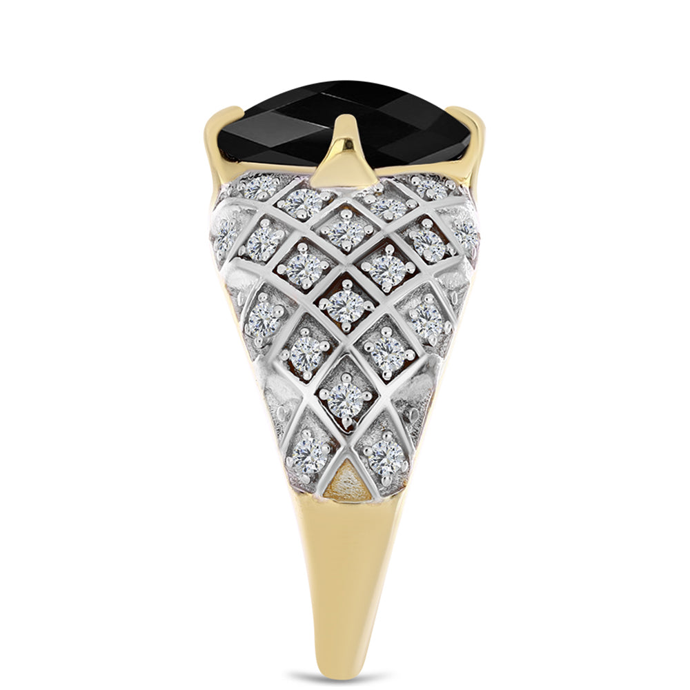 Pozlacený Stříbrný Prsten s Černým Onyxem a Bílým Topazem 4 