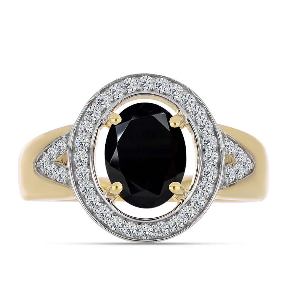 Pozlacené Stříbro 925/1000 - Prsten s Černým Onyxem a Bílým Topazem - Karátové číslo: 2.04. přibližná hmotnost: 4.62 gramů