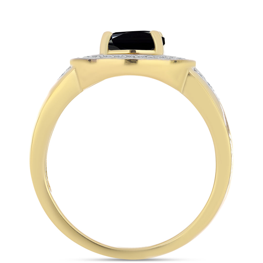 Pozlacené Stříbro 925/1000 - Prsten s Černým Onyxem a Bílým Topazem - Karátové číslo: 2.04. přibližná hmotnost: 4.62 gramů 2 