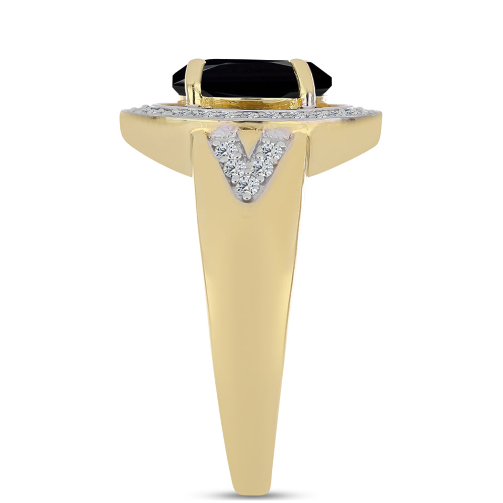 Pozlacené Stříbro 925/1000 - Prsten s Černým Onyxem a Bílým Topazem - Karátové číslo: 2.04. přibližná hmotnost: 4.62 gramů 3 