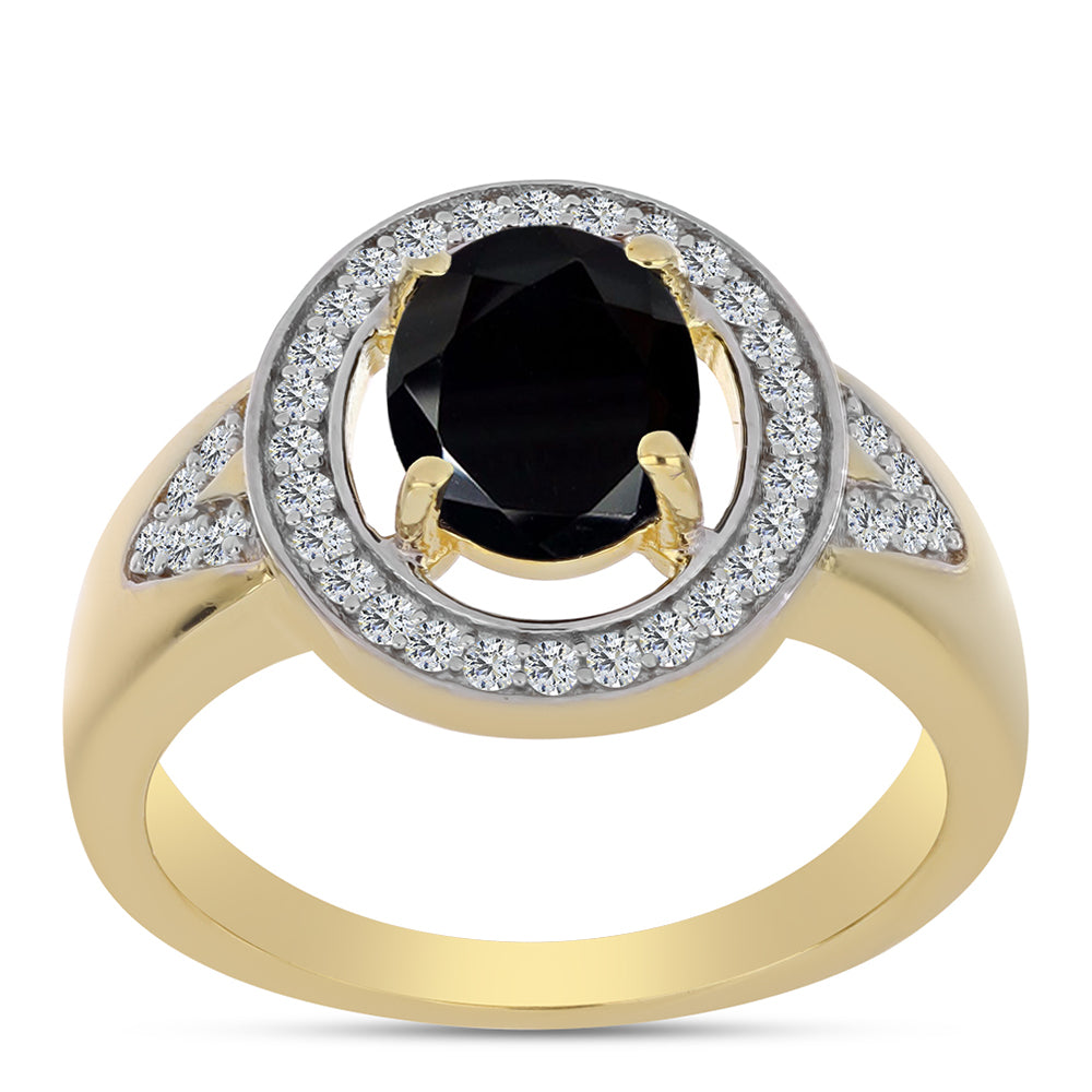 Pozlacené Stříbro 925/1000 - Prsten s Černým Onyxem a Bílým Topazem - Karátové číslo: 2.04. přibližná hmotnost: 4.62 gramů 4 