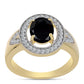 Pozlacené Stříbro 925/1000 - Prsten s Černým Onyxem a Bílým Topazem - Karátové číslo: 2.04. přibližná hmotnost: 4.62 gramů
