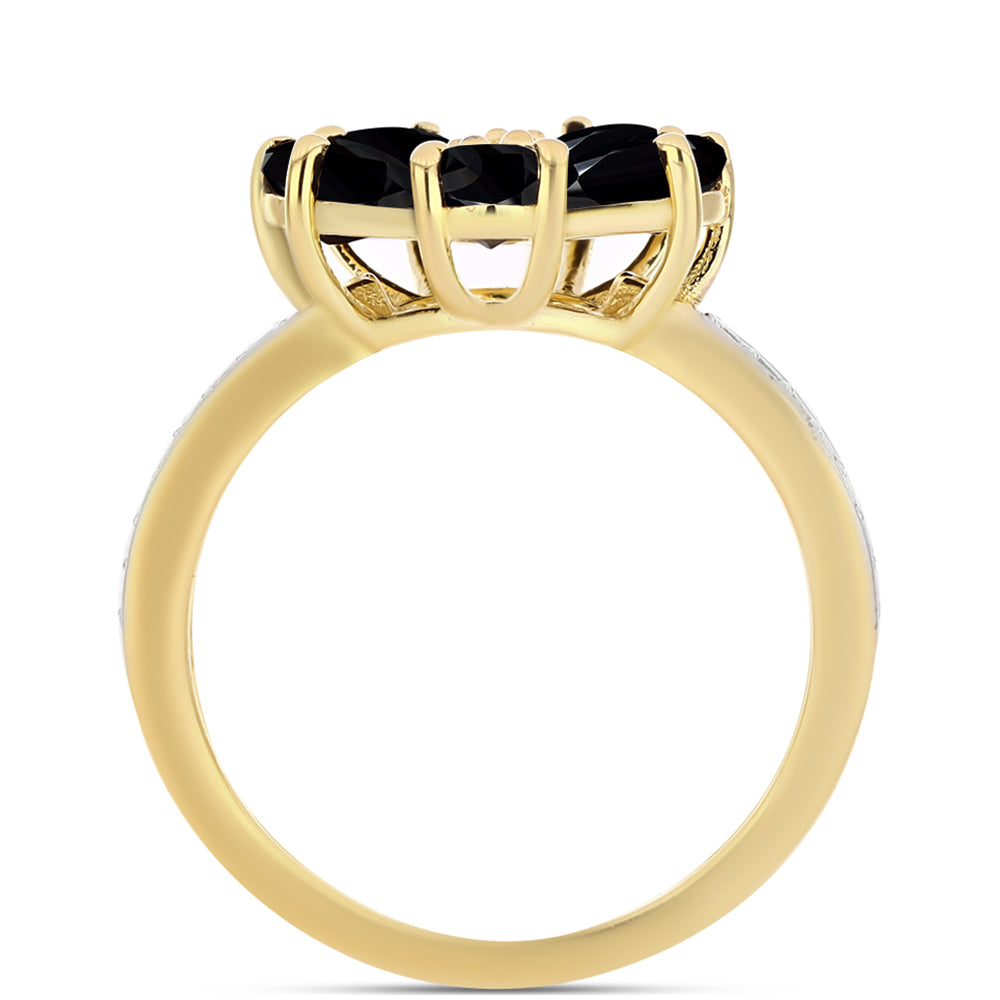 Pozlacený 925 / 1000 Sterlingové Stříbro Prsten s Černým Onyxem a Bílým Topazem 2 