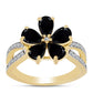 Pozlacený 925 / 1000 Sterlingové Stříbro Prsten s Černým Onyxem a Bílým Topazem